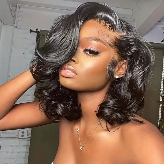 Long wavy hair wig with lace front and full head of synthetic fibers