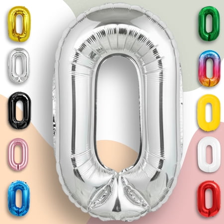 Silver Number Balloon 0 Mylar Foil Balloons 16 inch Small - Air Inflatable Only Metallic Balloon Numbers - Birthday Party Anniversary & Graduation