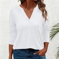 thumbnail image 3 of 3/4 Length Sleeve Womens Tops Spring Summer V Neck Plain Casual Blouse Office Work Shirts Solid Basic Tee Tops, 3 of 6
