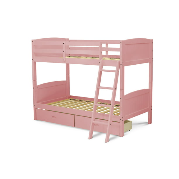 East West Furniture Albury Twin Bunk, Pink Bunk Beds For Girls