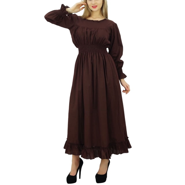 Bimba Robe Maxi Longue Décontractée en Coton pour Femme à Taille Smockée