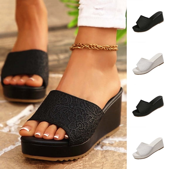 Miluxas Womens Platform Slides Sandals Open Toe Slip On Elastic Band Casual Lightweight Wedge Shoes White 9.5(43)