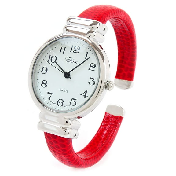 Red Snake Skin Style Band Slim Case Women's Bangle Cuff Watch