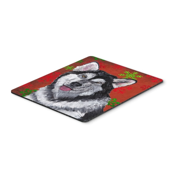"Alaskan Malamute Red Snowflakes Holiday Christmas  Mouse Pad Hot Pad or Trivet"