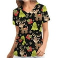 thumbnail image 2 of Luxalzxs Women's Christmas Scrub_Tops, V-Neck Short Sleeve Nurse Working Uniforms Xmas Printed Holiday Shirts with Pockets, 2 of 5