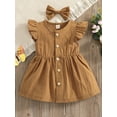 thumbnail image 2 of Summer Toddler Baby Girl Casual Dress Outfit Linen O-neck Ruffle Sleeveless Button Dresses Kids Girl Clothes, 2 of 9