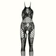 thumbnail image 4 of Women Sexy Lingerie Bodysuits stockings stretchable split halter neck fishnet Black one size, 4 of 5