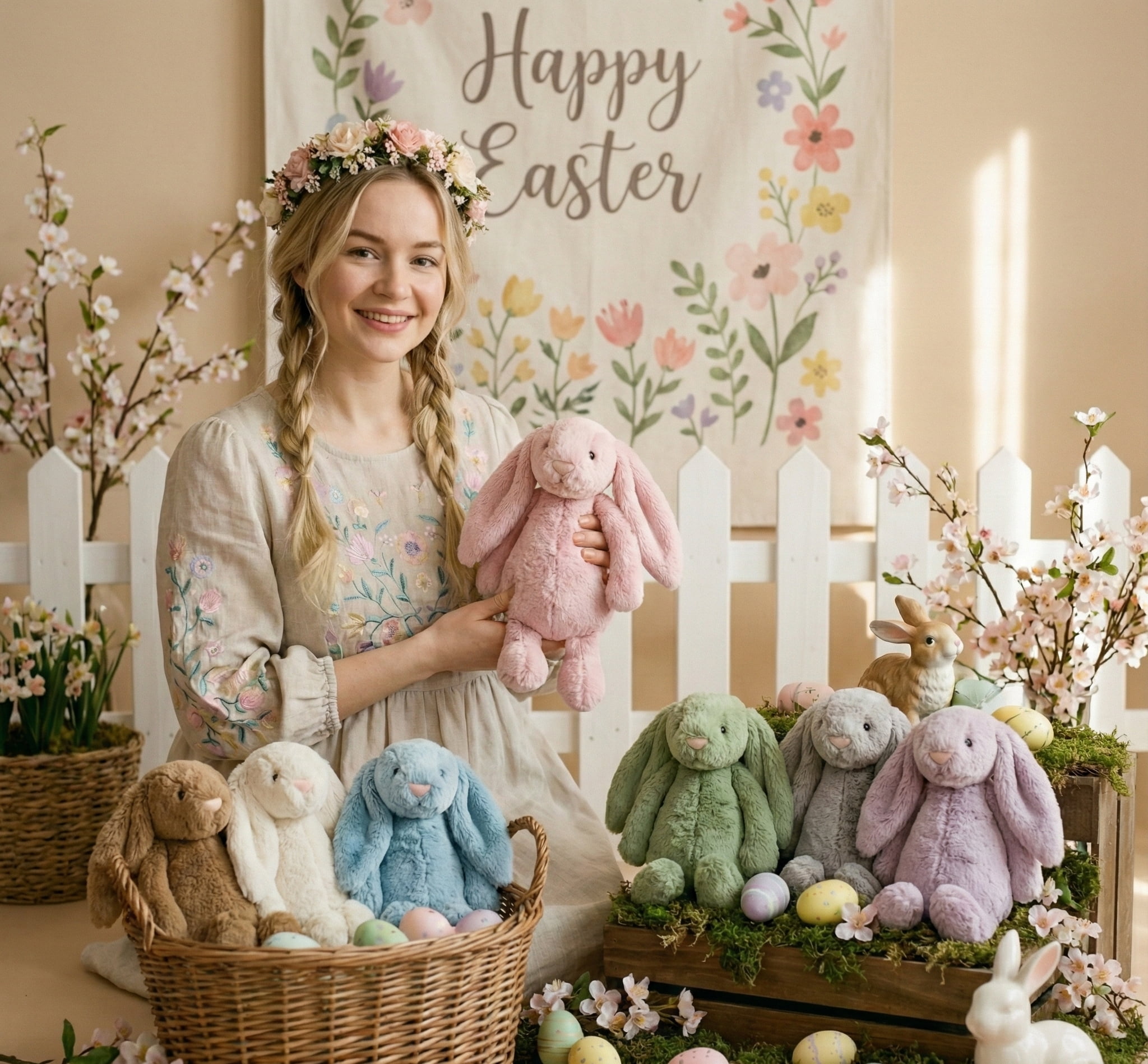 12pc Ultra Soft Solid Color Easter Bunny Plush Set - Shaggy Fuzzy Rabbit Stuffed Animal Bulk - Cute Assorted Pastel Plushies for Classroom Prize, Party Favors & Egg Hunt Gifts (1 Dozen)