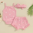 thumbnail image 3 of Bagilaanoe 3pcs Newborn Baby Girl Shorts Set Print Sleeveless Romper Tops + Ruffle Shorts + Headband 3M 6M 12M 18M Infant Casual Summer Clothes, 3 of 7