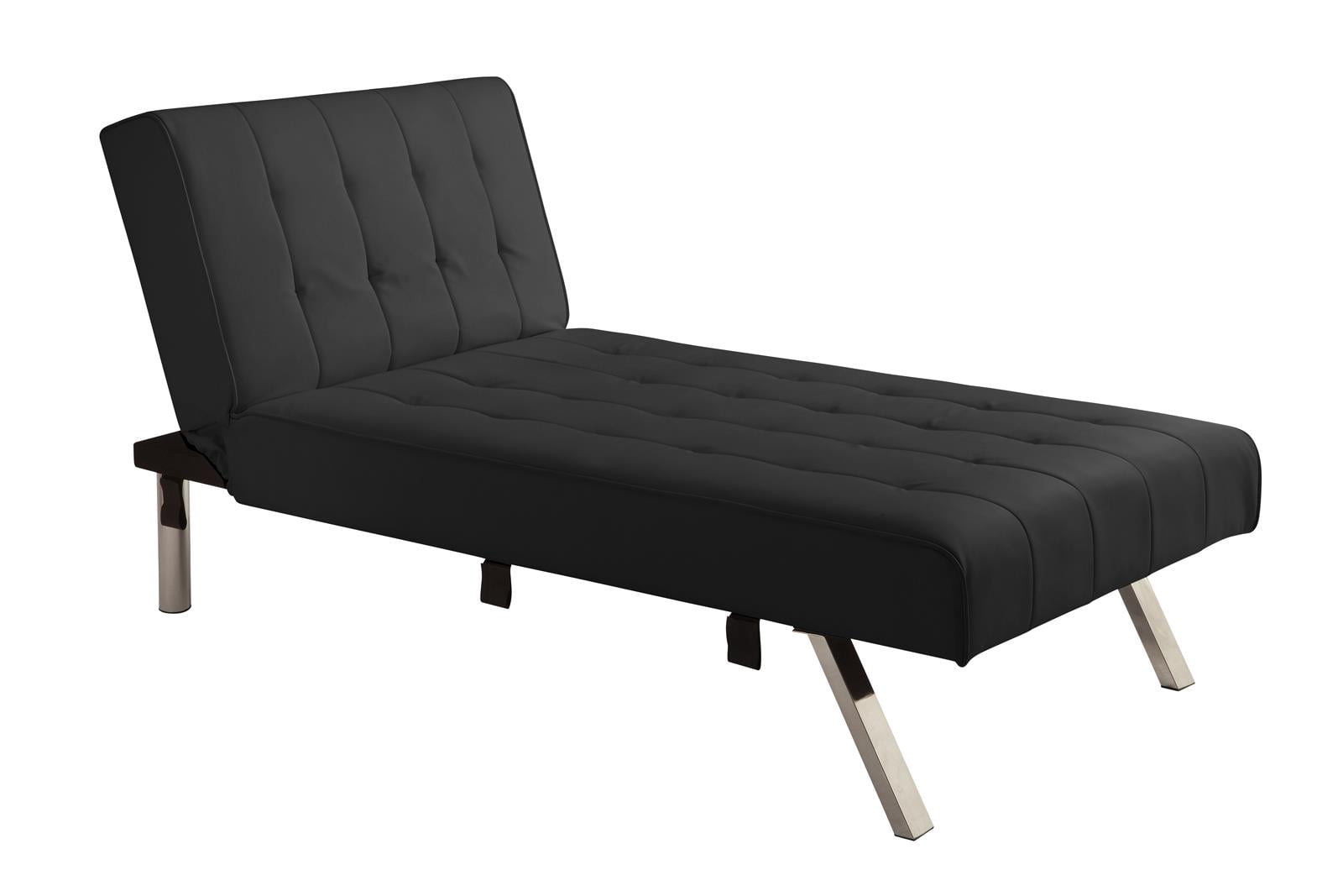 River Street Designs Emily Chaise Lounger Chair With Adjustable Reclining Back, Black Faux Leather