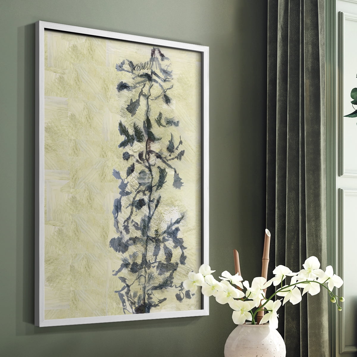 Chinoiserie 2 Tan I Framed Print in White Solid Wood Framed Print No Nail Hanging