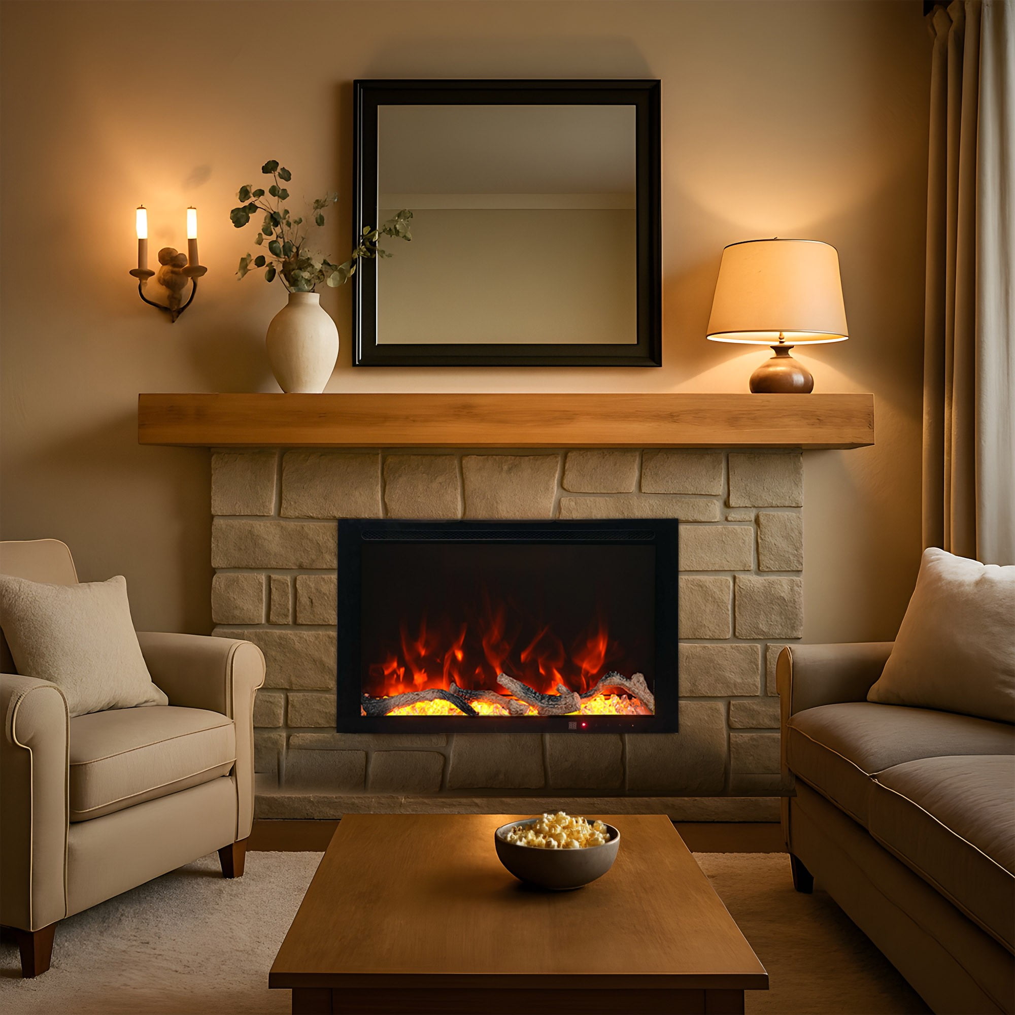 Elements Acacia Wood Mantel Gloss Finish, 60IN