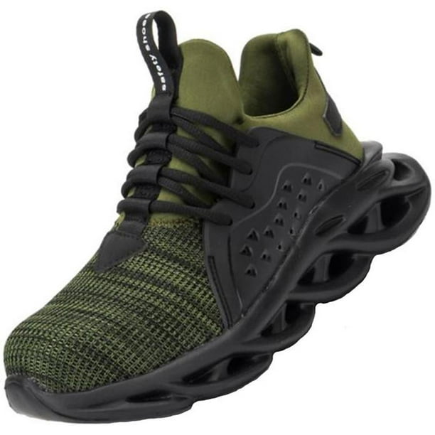 Zapatilas Deportivas SafetyAirGreen 8US 25.5MX Verde Plantilla Kevlar Suela EVA Punta de Acero Agujetas Ligero Transpira FootShack MXYAE-006
