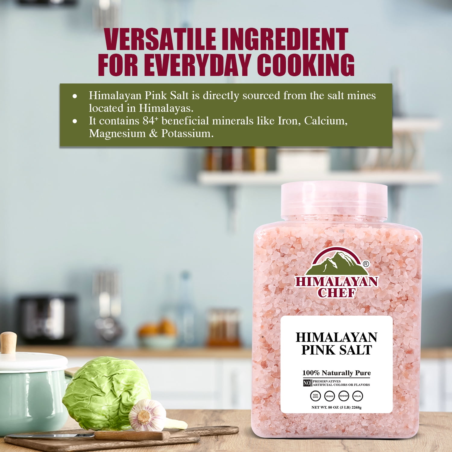 Himalayan Chef Pink Salt Coarse 5lbs, Ideal Sea Salt for Seasoning (Pack of 6)