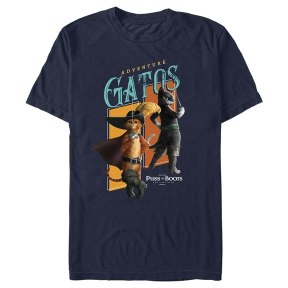 Men's Puss in Boots: The Last Wish Adventure Gatos Graphic Tee Navy Blue Medium