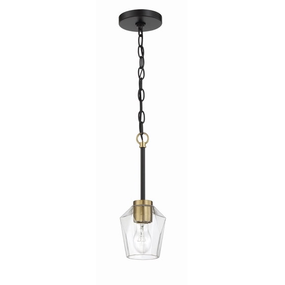 Craftmade Avante Grand 1 Light Mini Pendant, Flat Black / Satin Brass, 56991-FBSB