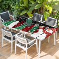 thumbnail image 2 of Black Snowman Christmas Table Cloths for 6 Foot Rectangle Tables, Snowflake Xmas Tree Winter Elk Patio Waterproof Elastic Fitted Tablecloths, Washable Rectangular Table Cover for Camping, 2 of 8