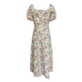 thumbnail image 3 of WILLBEST Vestido Midi Floral para Mujer, Vestido Fruncido con Abertura En El Busto, Estilo Bohemio, Cuello Cuadrado, Manga Corta, para Verano Grande, 3 of 3