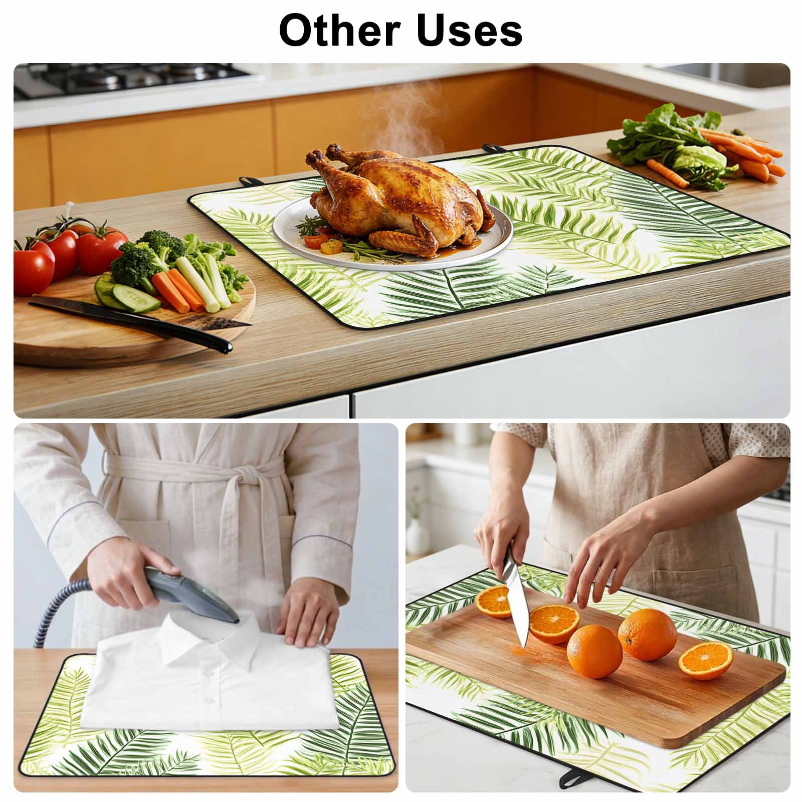 Sage Green Leaves Stove Top Cover for Electric Stove, Heat-proof & Non Slip Glass Top Stove Cover Protector, Summer Botanical Palm Leaf Kitchen Flat Cooktop Rubber Mat 24x21 Inches