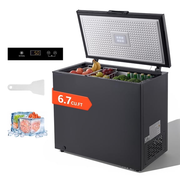 VEVOR Chest Freezer, 6.7 Cu.ft Compact Deep Freezer, Free Standing Top Open Door Chest Freezers with 2 Removable Baskets & Adjustable Thermostat - Energy Saving, Low Noise & Garage Ready, Black