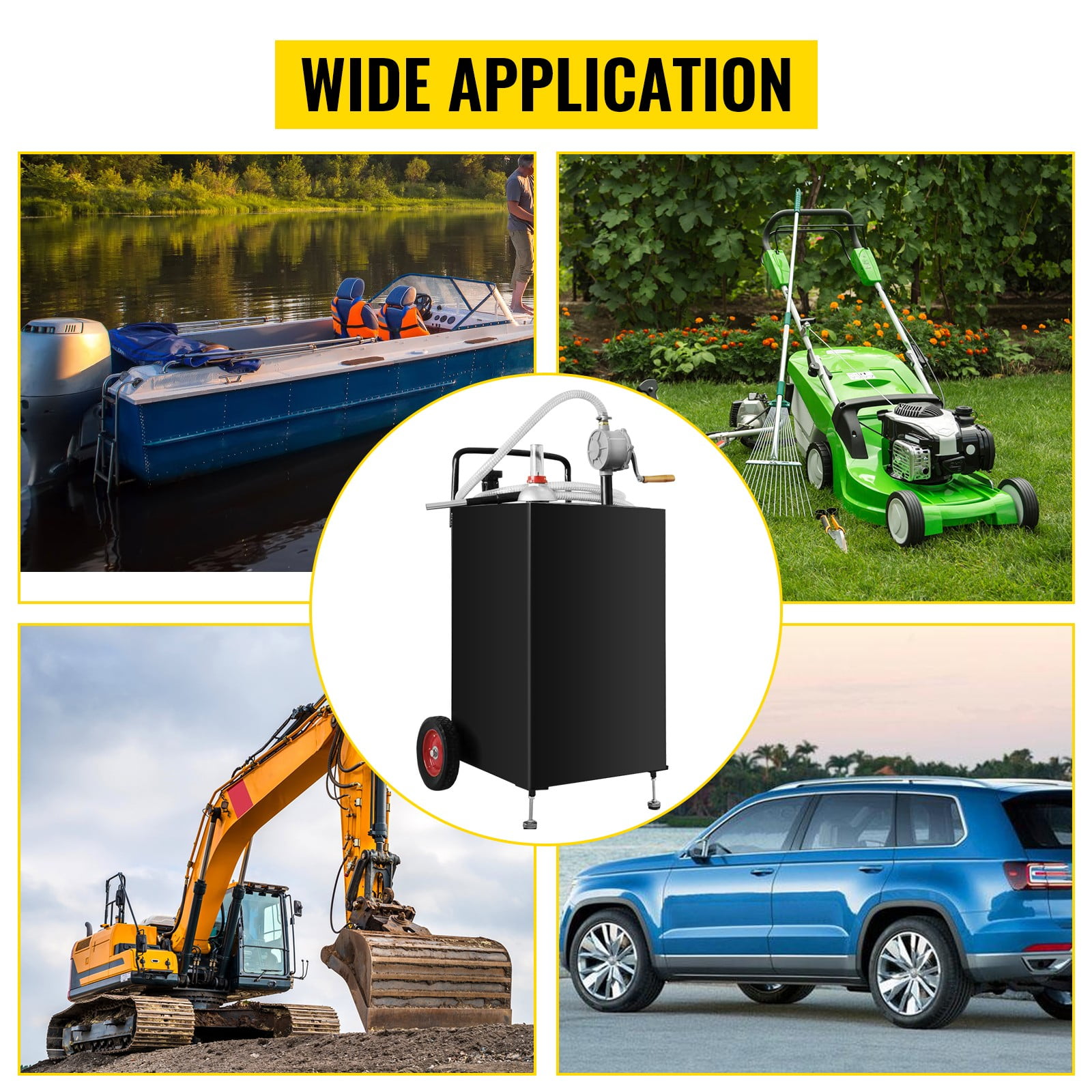 VEVOR Fuel Caddy Fuel Storage Tank 30 Gallon 2 Wheels with Manuel Pump, Black