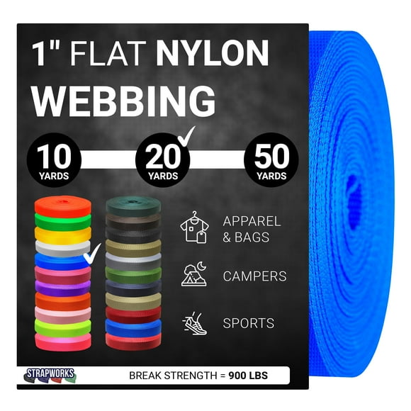 Strapworks Colored Flat Nylon Webbing - Strap for Arts and Crafts, Dog Leashes, Outdoor Activities - 1 Inch x 10, 20, or 50 Yards, Over 20 Colors (Royal Blue, 1" x 20 Yard)