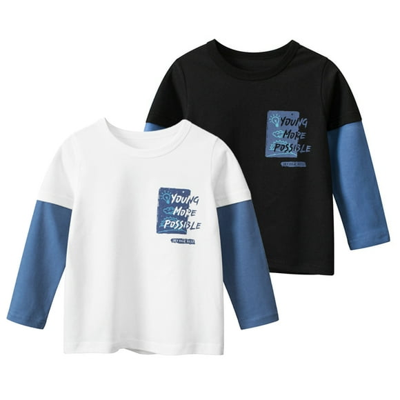 LYMAYTER Toddler Boys T-Shirt Long Sleeve Color Match Tees for Kids Spring Autumn All Match Cotton T-Shirt 1-9Y
