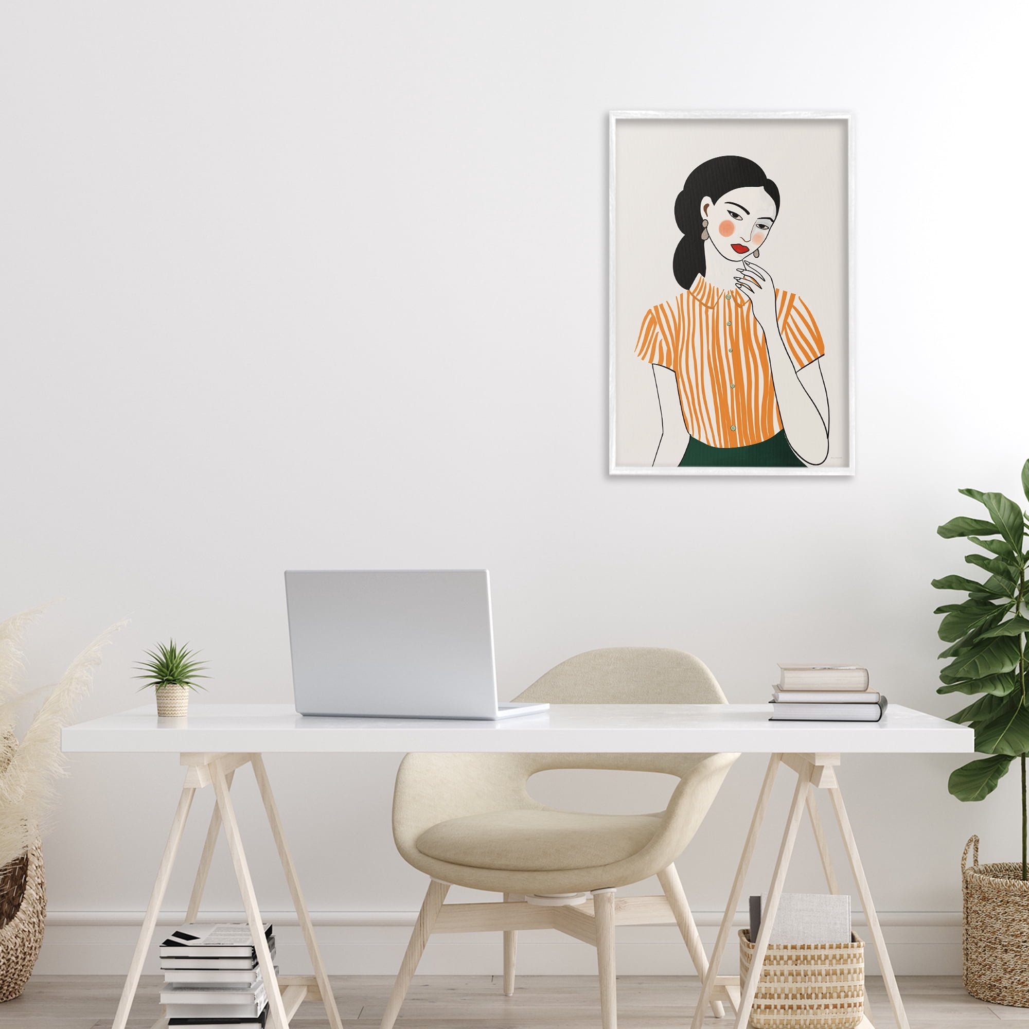 Stupell Industries Woman in Orange Blouse White Framed Giclee Art, design by Omar Escalante