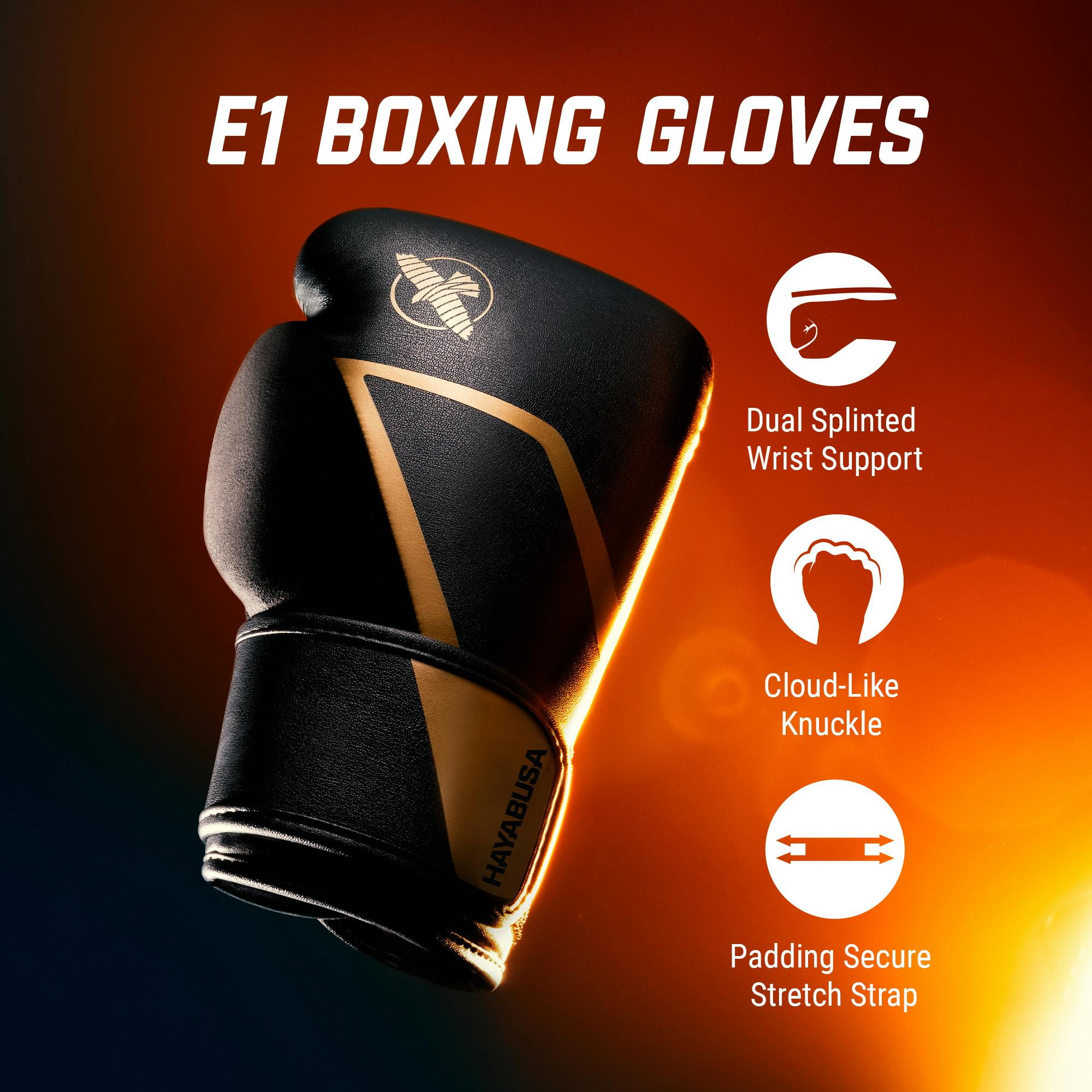 Hayabusa E1 Boxing Gloves for Men and Women - Black/Gold, 12oz