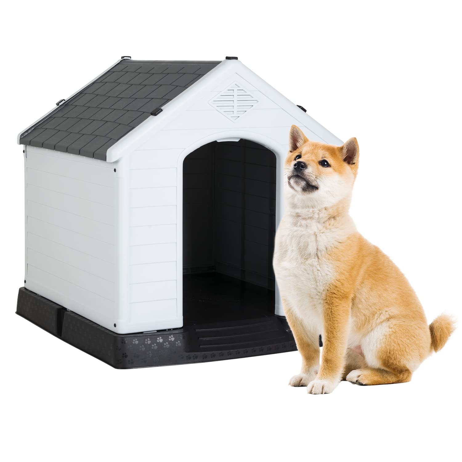 Plastic Dog House 32 inch Large Dog Houses for Small to Large Dogs, All