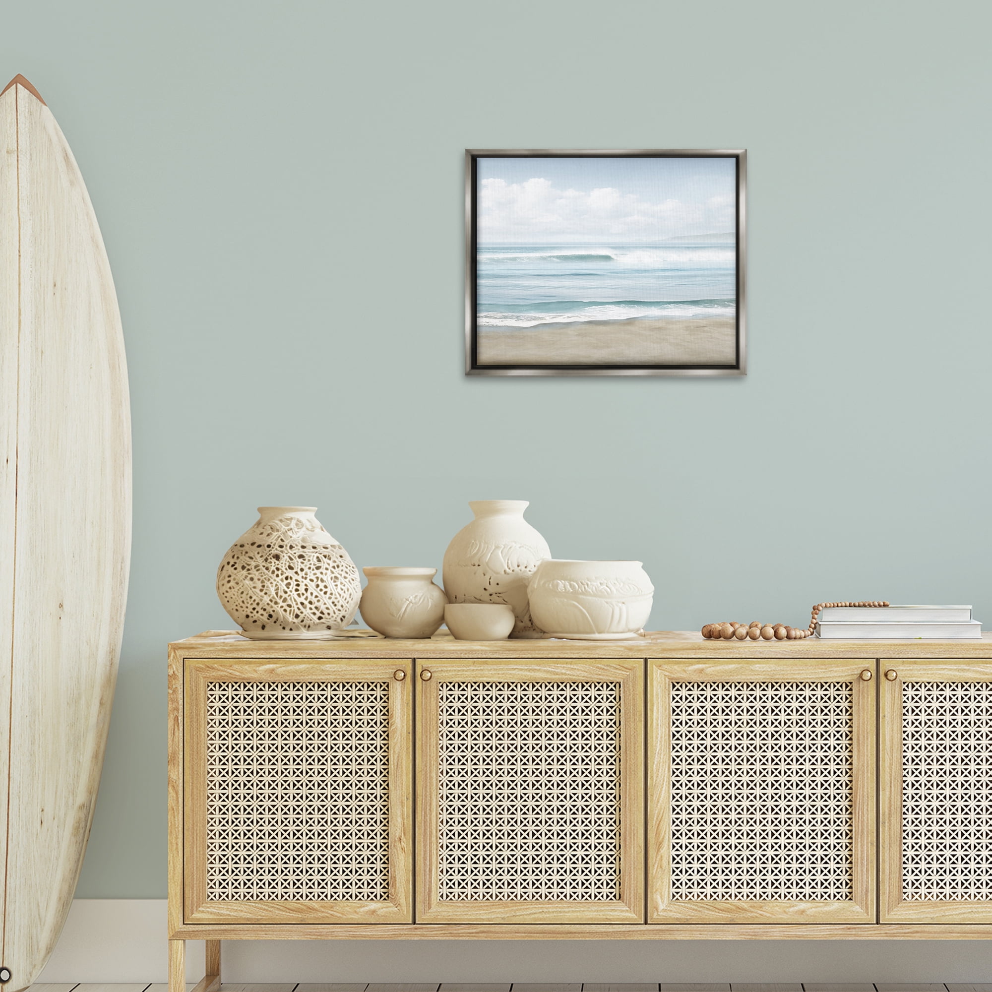 Stupell Industries Soothing Beach Waves Nautical & Beach Painting Gray Floater Framed Canvas Art Print Wall Art, 21 x 17