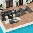 thumbnail image 4 of RADIATA 13-Piece wicker outdoor sectional with fire pit, patio furniture set with fire pit table, high back patio furniture set, large outdoor sectional, modern patio furniture set,Gray/Dark gray, 4 of 9
