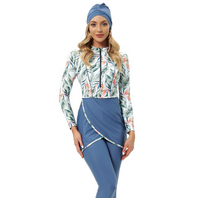 Traje de baño musulmán para mujer, hiyab de retales modesto, traje de baño deportivo de manga larga, 3 uds., traje de baño islámico Burkinis Tan Jianjun unisex