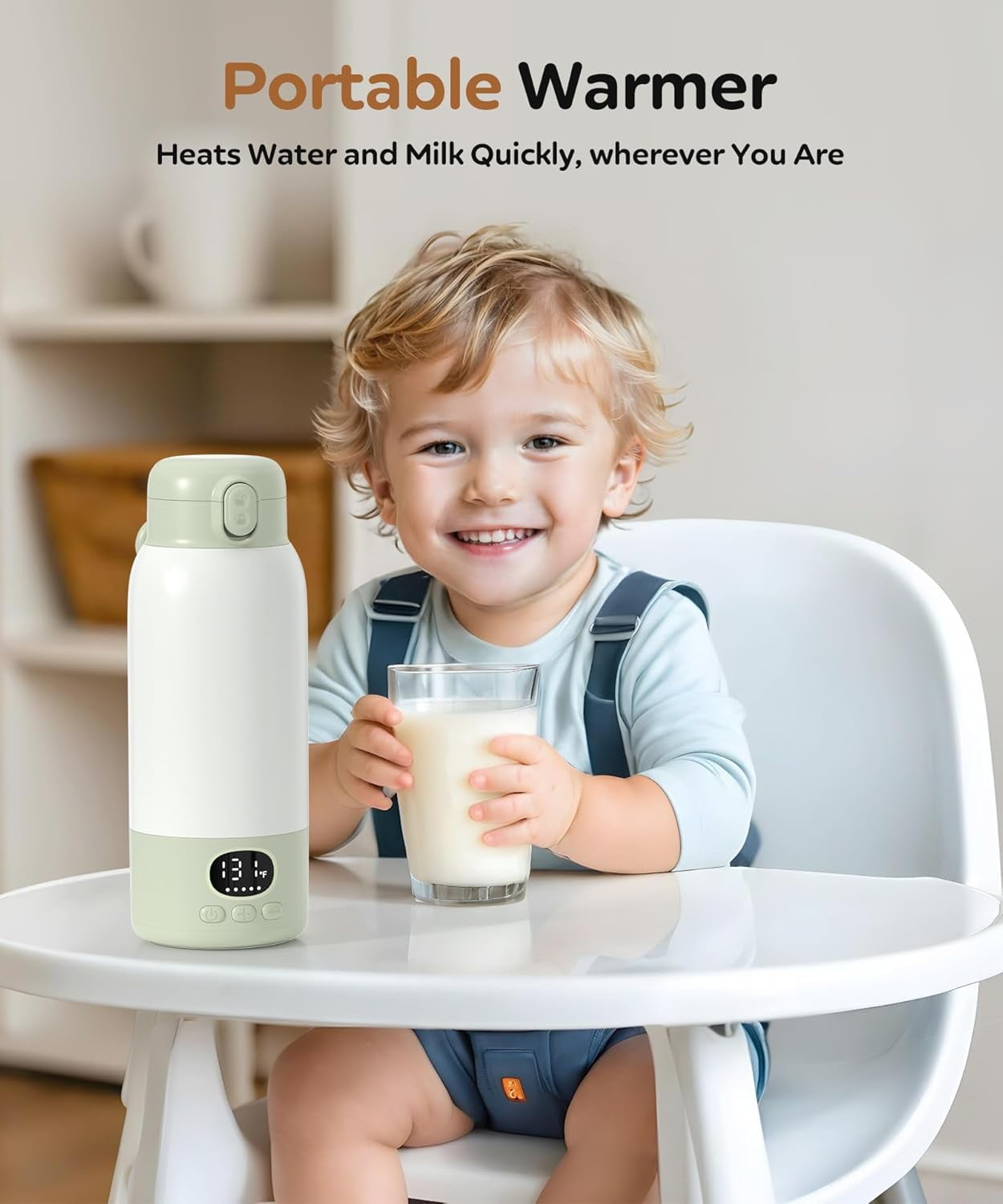 Portable Bottle Warmer for Travel,Milk Warmer for Baby Breastmilk with Fast Heating & Precise Temp Control, Bottle Warmer for Car, Outdoors, 17 Ounces Large Capacity,Green