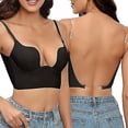 thumbnail image 1 of Women's Low Cut Deep U Plunge Bra Cleavage Enhancer Padded Push Up V Shape Backless Longline Bras With Clear Strap75A, 1 of 5