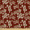 thumbnail image 2 of Ambesonne Flower Fabric by the Yard Upholstery, Far East Blossomed Flowers, 1 Yard, Burgundy Eggshell, 2 of 5