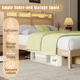 thumbnail image 2 of Tydimor Bed Frame with Headboard & LED Light, Rattan Queen Beds with Charging Station and Bookcase Storage Shelf, No Box Spring Needed, 2 of 7