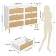 thumbnail image 5 of Senfot 6 Drawer Dresser for Bedroom, Large Modern Double Dresser for Closet with Wide Top, Rattan Chest of Drawers with Deep Drawers, Horizontal Wooden Dresser for Hallway, Living Room, Wood Color, 5 of 8
