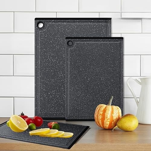 Plastic Cutting Boards for Kitchen, 3-Piece Large Cutting Board Set Dishwasher Safe Chopping Boards with Non-slip Feet and Juice Grooves,