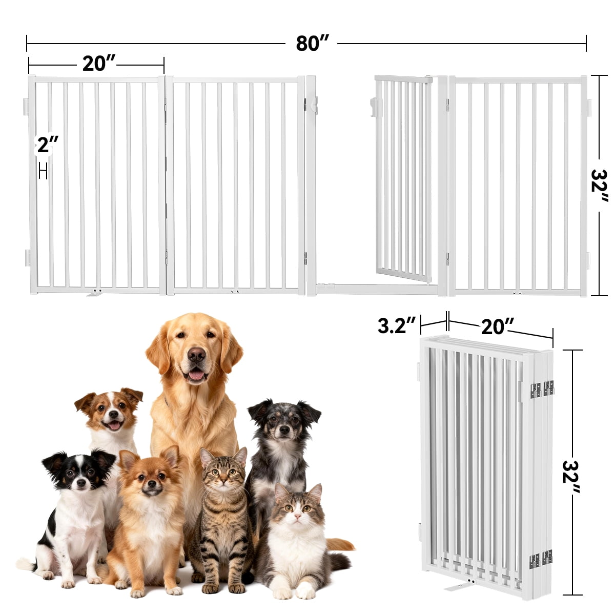 Pet Gate,Domipet Foldable Dog Fence Indoor, 32''Height Dog Gate for Fireplace,Kitchen,White