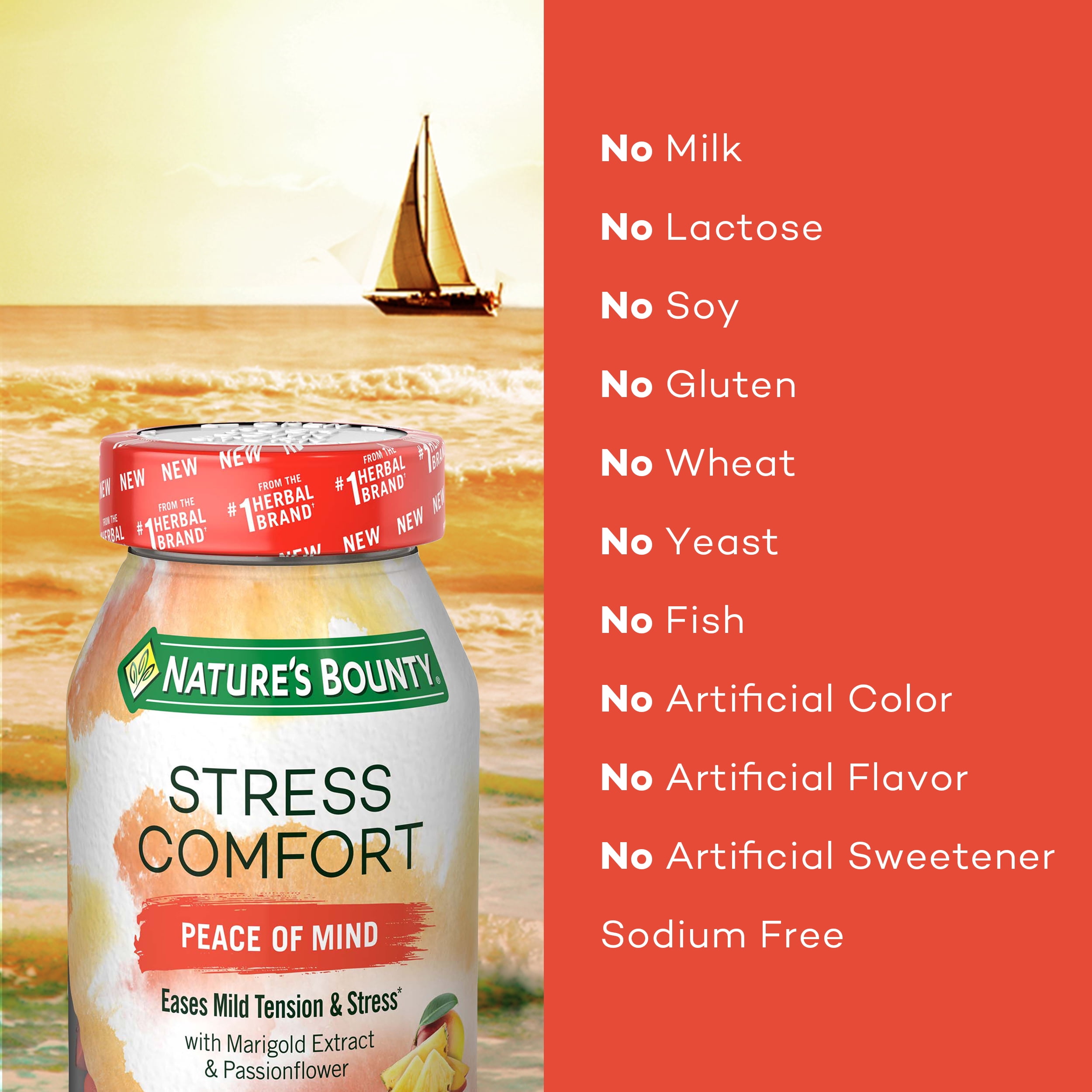 Nature's Bounty Stress Comfort Peace of Mind, Stress Relief Gummies, Mango Pineapple Flavor, 42 Count