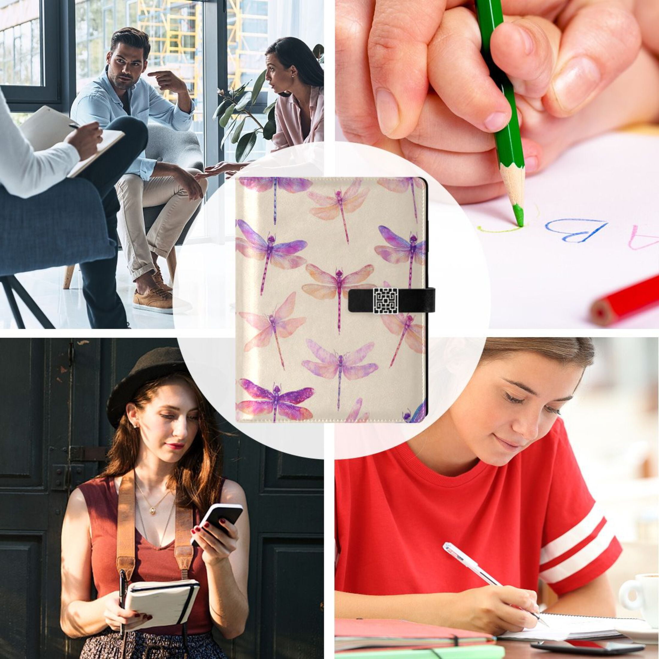 Leather Planner Leather Notebook Notebook Journal Binder Design Pen Pocket Design Convenient for Storage Purple Dragonfly