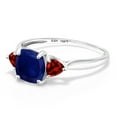 thumbnail image 3 of Gem Stone King 10K White Gold Blue Sapphire and Red Garnet 3-Stone Engagement Ring for Women 2.68 Cttw, 7MM Cushion and 4MM Trillion (Size 9), 3 of 6