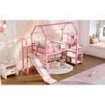 thumbnail image 5 of Twin House Loft Bed with Slide & Stairs - Metal Playhouse Bed, Storage Shelves, House-shaped Roof & Noise-free,Pink, 5 of 18