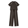 thumbnail image 6 of Dazajoo 2 Piece Tracksuits for Women Short Sleeve Crewneck Tops and Wide Leg Drawstring Pants with Pockets Casual Outdoor Lounge Sets,Brown,S, 6 of 7