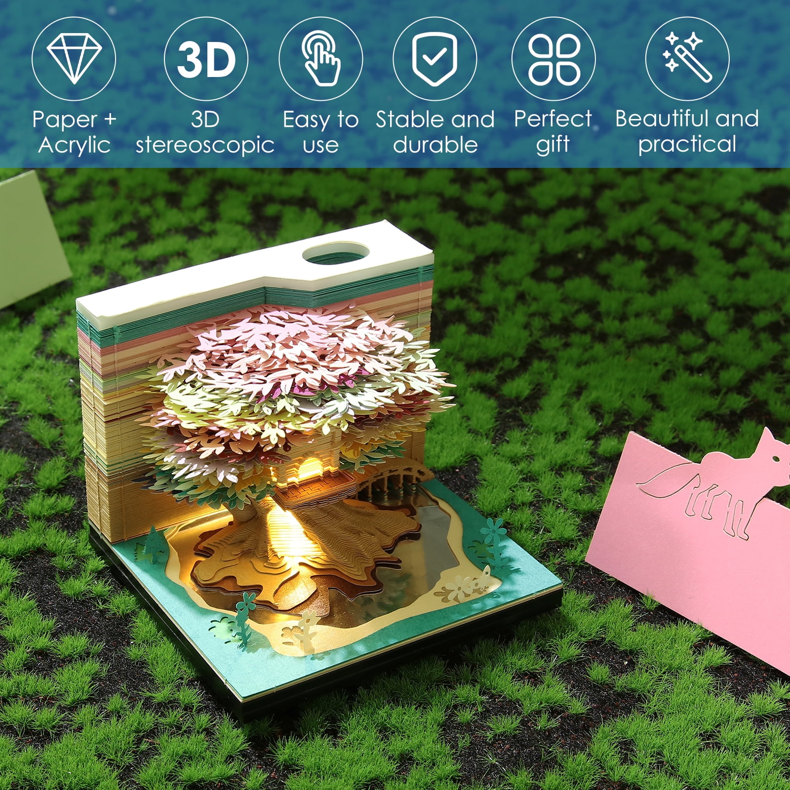Threns 3D Notepad Creative Tree House 3D Memo Pad with Light 2025 Weekly Calendar Notepad for Office Gift