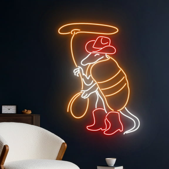 Handmadetneonsign Cowboy Armadillo Neon Sign, Armadillo Cowboy Led Sign, Wall Art, Wall Decor