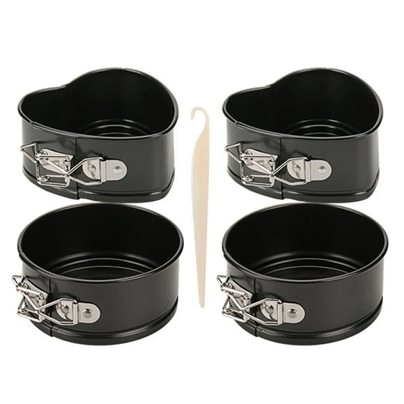 Ensemble de 4 Moules à Charnière Antiadhésifs pour Gâteaux, Idéal pour Gâteaux au Fromage et Éponges, 4 Pouces 11 cm avec Grattoir à Démoulage Facile, Moules à Gâteau Ronds et en Forme de Cœur