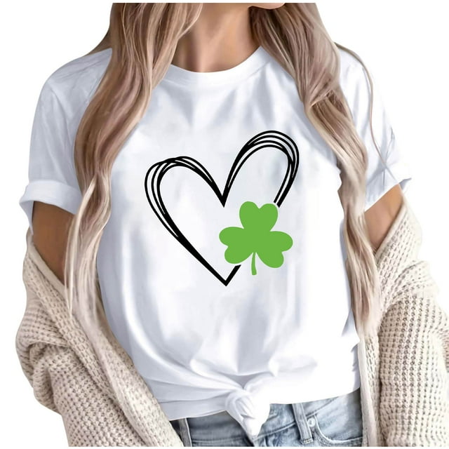 Camiseta de Manga Corta de Cuello Redondo Impresa de Primavera Superior de las Mujeres, Mezcla Ligera de Poliéster para Uso Diario Y de Fiesta Casual