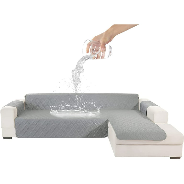 Sanmadrola Waterproof Couch Cover L Shape Sofa Covers Chaise Lounge Slip Cover Reversible Furniture Protector Cover for Pets Kids Children Dog Cat